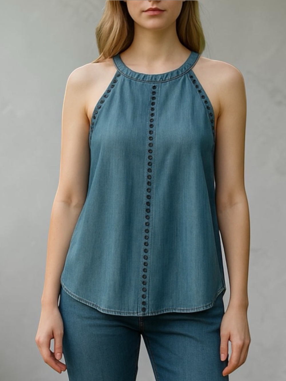 Velvet Heart Tencel Halter Neck Tank in Chambray Size XS